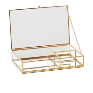 Boîte de bibelot de maquillage transparente décorative pour la maison boîte à bijoux cosmétique en métal boîte de rangement cadeau boîte d'affichage en verre doré - Product Image 1