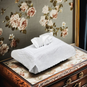Custom Embroidery White <b>Floral</b> Tissue <b>Box</b> Cover Rectangle Tissue <b>Box</b> Cover Scalloped Border White Cotton Home Hotel Decoration - Product Image 1