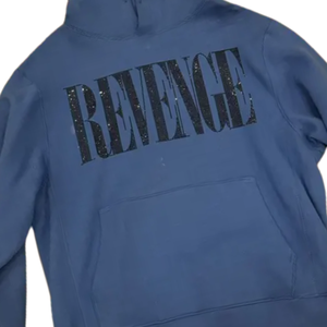 Sweat à capuche bleu surdimensionné avec strass vengeance lettre imprimer Streetwear unisexe coton lourd pull Hip Hop mode Style sweats à capuche - Product Image 2