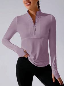 Lavande femmes demi fermeture éclair haut d'entraînement à manches longues Yoga pull séchage rapide Stretch vêtements de sport course entraînement Fitness vêtements - Product Image 3