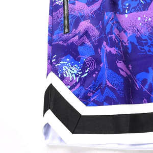 Shorts de sport personnalisés en maille pour homme, couleur violet, avec ceinture jaune et poche zippée, style streetwear, basketball - Product Image 6