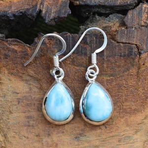 Larimar Gemstone 925 <b>Solid</b> Sterling <b>Silver</b> High Quality Dangle Collection for Gifts Earrings Fine Jewelry for Women and Girls - Product Image 4