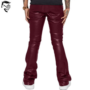 Nouveaux hommes en cuir PU Skinny Fit élastique mode pantalon moto pantalon bouton mouche mince Streetwear empilé Flare conception - Product Image 4