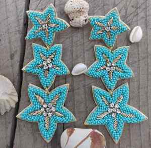 Boucles d'oreilles en coton brodées à la main bleues, boucles d'oreilles personnalisées multi-perles, bijoux de fête pour femmes au meilleur prix, boucles d'oreilles à perles - Product Image 6