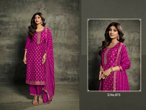 Jacquard de viscosa pura de estilo clásico con trabajo de secuencia de bordado con un hermoso traje menos elegante - Product Image 3