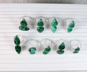 Bagues en Malachite Verte de Qualité Incroyable Bijoux Double Pierre Set de Lunette de Designer Bagues Malachite Bijoux - Product Image 2