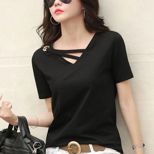 T-shirt de tous les jours en coton à col rond décontracté à manches courtes respirant confortable simple mode d'été doux basique - Product Image 2