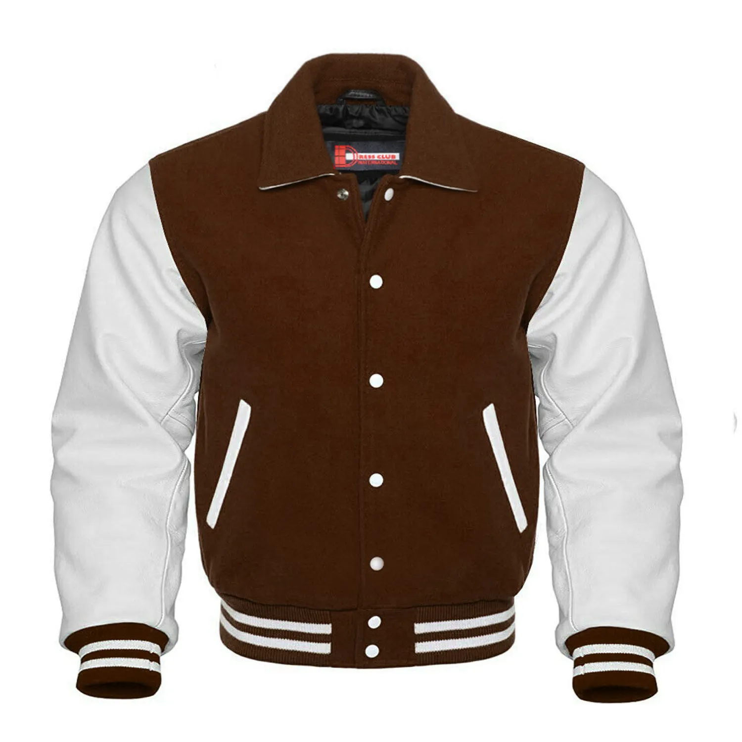 OEM Paragon Black Wool & Sky Blue Real Leather Collar Varsity Jacket/Top Quality OEM Inverno Colagem Estilo Varsity Casaco
