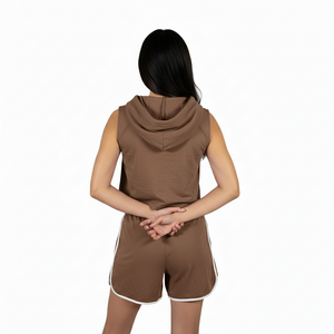 Conjuntos de Sudadera con Capucha y Pantalones Cortos de Algodón Cómodos y Personalizados para Mujer, Estampado Intenso, Sudadera con Capucha y Pantalones Cortos Lisos - Product Image 2