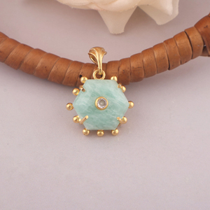 Colgante de piedras preciosas de amazonita natural con cuentas de diseñador delicado bisel encantos collar haciendo colgante forma hexagonal puntas colgante - Product Image 2