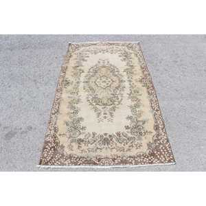 Alfombra Turca Vintage de 3.7x6.7 pies (112x204 cm), Alfombra Ikat Marrón - Product Image 1