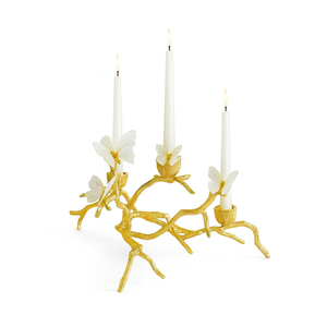 Chandelier à branches de papillons dorées, bougeoirs triples, sculpture artistique en métal pour mariage, maison de fête, décoration de luxe - Product Image 1