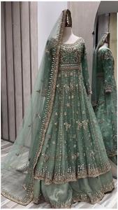 2024 nuevo vestido nupcial indio Anarkali Lehenga & Dupatta adornado con cuentas de cristal piedra trabajo Dabka completo hecho de seda - Product Image 2