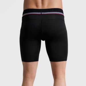 Boxers de compression pour hommes, taille mi-haute, coupe ajustée, en tissu tricoté noir avec logo en Spandex sur la ceinture, style similaire aux boxers classiques - Product Image 2
