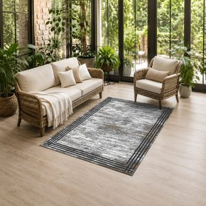 Tapis de salon LXDP-0807 gris argenté traditionnel oriental imprimé numériquement, lavable en machine, en chenille, antidérapant, vente en gros - Product Image 6