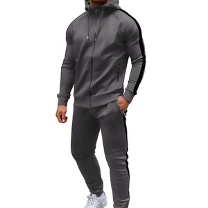 Ensemble athlétique 2 pièces pour hommes chemise à capuche à manches longues avec fermeture éclair pantalon survêtement de course à pied survêtement d'entraînement - Product Image 5