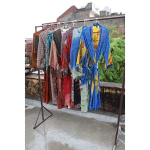 Kimono Largo de seda hecho a mano para mujer, bata de baño estampada, chaqueta para verano y primavera, estilo Gowon - Product Image 3