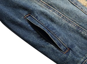 Veste en jean délavé 100% coton pour hommes veste en jean décontractée à revers coupe ajustée pour hommes - Product Image 6