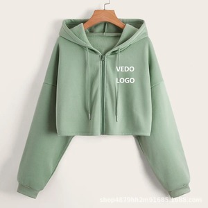 Sweat à capuche à manches longues de couleur personnalisée pour femmes avec logo sur le devant Sweat à capuche zippé automne/hiver - Product Image 1