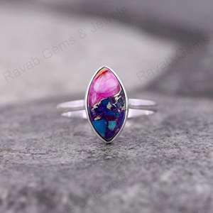 Bague en argent sterling 925 massif pour femme en forme de marquise 7x14mm - Product Image 1