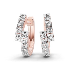 Delicate Round Lab Grown Diamond <b>Huggie</b> Earrings 0.375 Ct Tw F-G Color VS Clarity 18 Diamonds 14K <b>Solid</b> <b>Gold</b> Small Click Design - Product Image 3