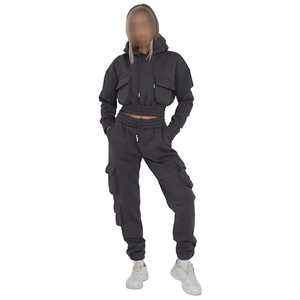 Hecho en 2025 Pakistán conjunto de pantalones y Sudadera con capucha corta de manga larga, ropa informal mejor material chándal de mujer - Product Image 6