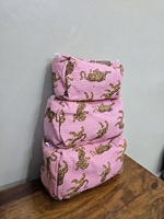 Ensemble de voyage 3 pièces matelassé en coton imprimé tigre, étui zippé vintage, écologique, résistant à l'eau, durable, grand format pour rangement de maquillage