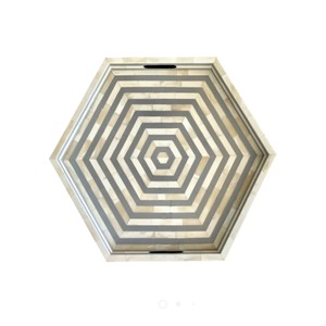 Plateau de service à rayures en os naturel et nacre, tendance indienne, décorative, meilleure qualité, tendance basée à singapour - Product Image 1