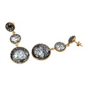 มาใหม่สีดำ Rutile ควอตซ์พลอย925เงินสเตอร์ลิงรอบรูปร่างต่างหู - Product Image 1