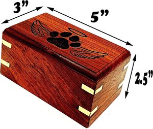 Wooden <b>Urn</b> -Engraved paw with Angel Wing-Pet <b>Urns</b> <b>for</b> <b>Dogs</b> <b>Ashes</b>-Decorative Wooden Pet <b>Urns</b> <b>for</b> <b>Ashes</b> Rosewood Cremation - Product Image 3