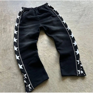 กางเกงวอร์มขาบานสำหรับผู้ชายกางเกงทรงหลวมผ้าคอตตอนสี100% ลายทางโลโก้ออกแบบได้ตามต้องการ - Product Image 3