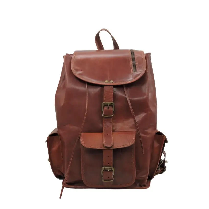 Retro Look Vintage handgemachte echte Leder Rucksack Tasche mit zwei Seiten taschen