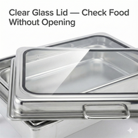 Plat de service rectangulaire en acier inoxydable avec couvercle en verre, chauffe-plats pour traiteur, hôtel, restaurant et événements de banquet