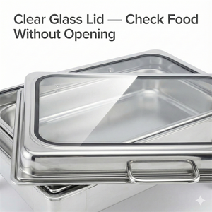 Recipiente Rectangular para Calentar Alimentos de Acero Inoxidable con Tapa de Vidrio, Calentador de Alimentos tipo Buffet para Catering, Hoteles, Restaurantes y Eventos de Banquetes - Product Image 4