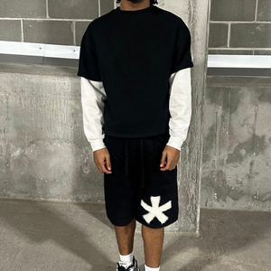 Short pour homme en mohair taille haute avec logo personnalisé OEM Short à jambe large en jacquard avec logo personnalisé - Product Image 6