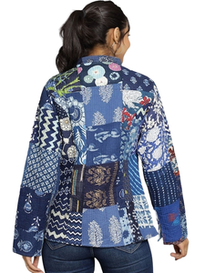 เสื้อโค้ทไหมเย็บปะต่อส่าหรีทำด้วยมือสำหรับทุกเพศเสื้อโค้ทสั้นของขวัญคริสต์มาสทำด้วยมือเสื้อโค้ทฤดูหนาวแฮนด์เมด - Product Image 5