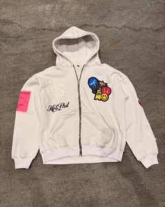 Venta caliente Impresión en relieve Hombro caído Cremallera de gran tamaño Invierno High Street Style Sólido Forrado Peso pesado Algodón Lavado Hombres - Product Image 1