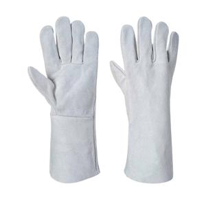 Gants de soudage en cuir de vache blanc de haute qualité résistant à la chaleur équipement de protection à haute température pour les travaux lourds à un prix - Product Image 1