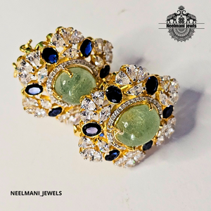 Coral and Green <b>Blue</b> Zircon <b>Stud</b> <b>Earrings</b> Trendy Religious Flower Bezel Setting for Weddings and Parties Made From Zinc Alloy - Product Image 3