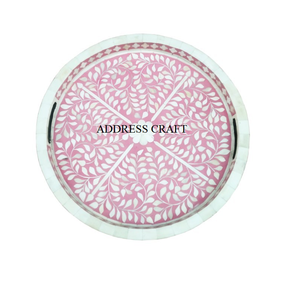 Plateau de forme ronde incrusté de nacre, plateau de service personnalisé avec incrustation de logo MOP, plateau de service personnalisé de style vintage, nouvel arrivage - Product Image 2