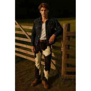 Pantalones Vaqueros Personalizables para Hombre, 100% Algodón, Cuero Vacuno, Decoración de Piel con Pelo, Corte Recto, Disponibles en Tallas XL a 6XL, Coloridos - Product Image 2