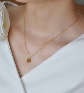 Collar con Colgante de Bola Pequeña y Sencilla, para Mujer, Oro Amarillo o Blanco Sólido de 10K, Estilo Clásico, Hecho a Mano, Certificado IGI - Product Image 2