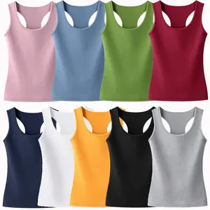 Camiseta sin mangas de Yoga de entrenamiento Rosa bebé personalizada para mujer 100% tela de punto de algodón al por mayor - Product Image 6