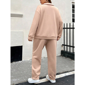 Ensemble de survêtement décontracté 2 pièces pour homme avec capuche, logo personnalisé, coupe classique, tricoté, fermeture éclair, pull et pantalon, 100 % coton, hiver - Product Image 2