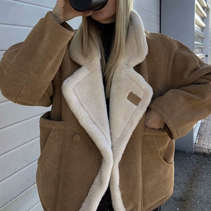 Chaleco de piel de oveja para mujer, chaqueta de calle, forro teñido transpirable, cremallera, gamuza sintética, invierno, Otoño, buena calidad - Product Image 1