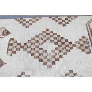 Alfombra Vintage Herki, Alfombra Turca de 2.7x12.6 pies, Alfombra de Lana Blanca con Diseño Floral - Product Image 5