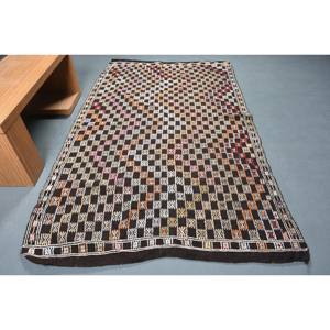 Tapis turc classique ethnique, design patchwork noir et blanc, écologique, traditionnel, 5,1 x 8,6 pieds, couverture de sol en laine, entrée - Product Image 1