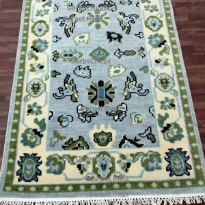 Tapis Vintage 3x5 Vert Déesse Oushak Realm Tapis noué à la main Luxueux Salon Sol avec Belle Prière Design - Product Image 1