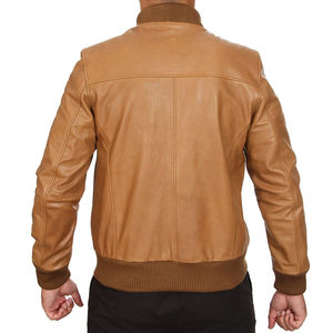 Chaqueta Bomber Original de piel de oveja tostada de alta calidad para hombre 100%, soporte marrón claro, capucha totalmente personalizada, bolsillo con cremallera para motorista - Product Image 2
