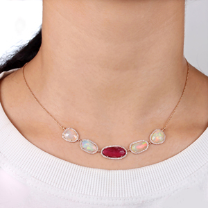 Real 14K oro rosa sólido turmalina ópalo cinco encanto colgante con 18 pulgadas cadena collar diamante Natural joyería fina proveedor - Product Image 2